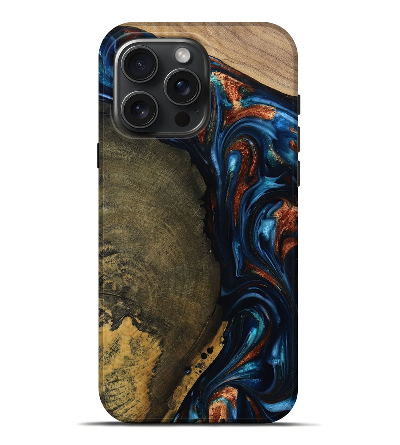 iPhone 16 Pro Max Wood Live Edge Phone Case - Madisyn (Teal & Gold, 811845)