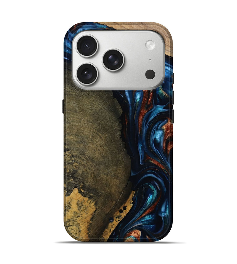 iPhone 17 Pro Wood Live Edge Phone Case - Madisyn (Teal & Gold, 811845)