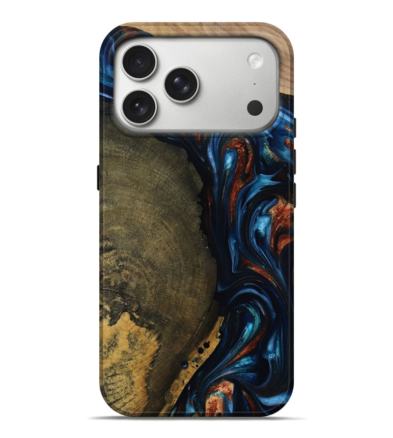 iPhone 17 Pro Max Wood Live Edge Phone Case - Madisyn (Teal & Gold, 811845)