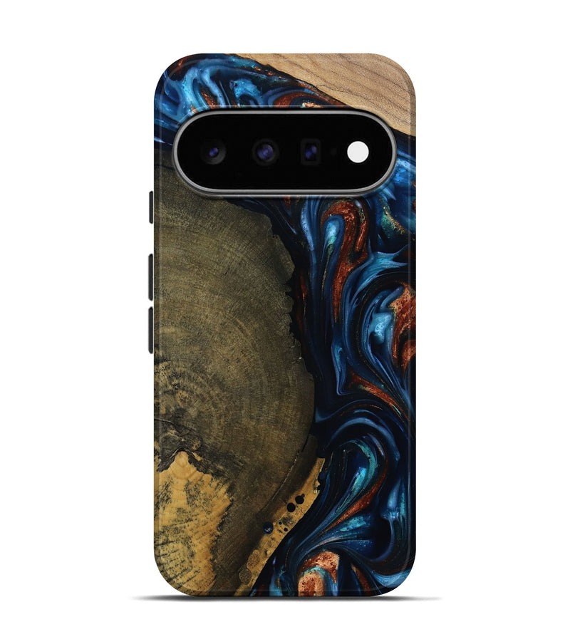 Pixel 11 Pro Wood Live Edge Phone Case - Madisyn (Teal & Gold, 811845)