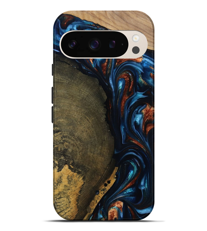 Pixel 9 Pro XL Wood Live Edge Phone Case - Madisyn (Teal & Gold, 811845)