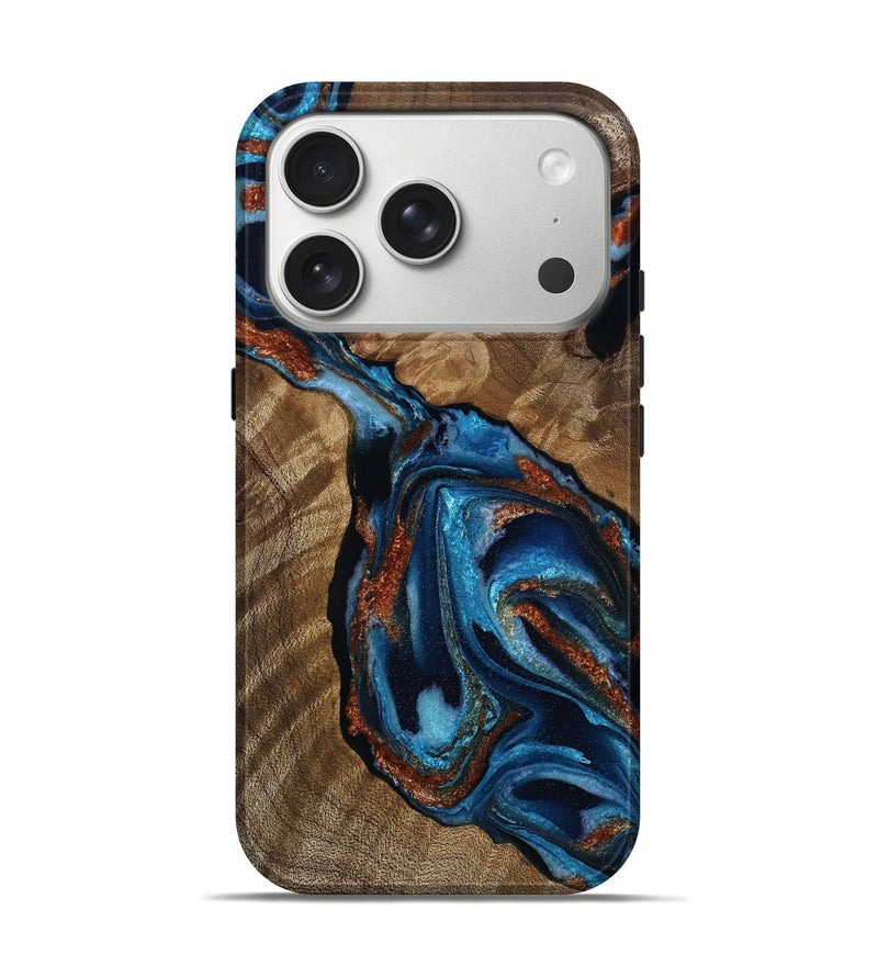 iPhone 17 Pro Wood Live Edge Phone Case - Fran (Teal & Gold, 811873)
