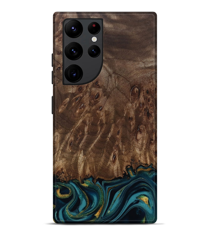 Galaxy S22 Ultra Wood Live Edge Phone Case - Errol (Teal & Gold, 811878)