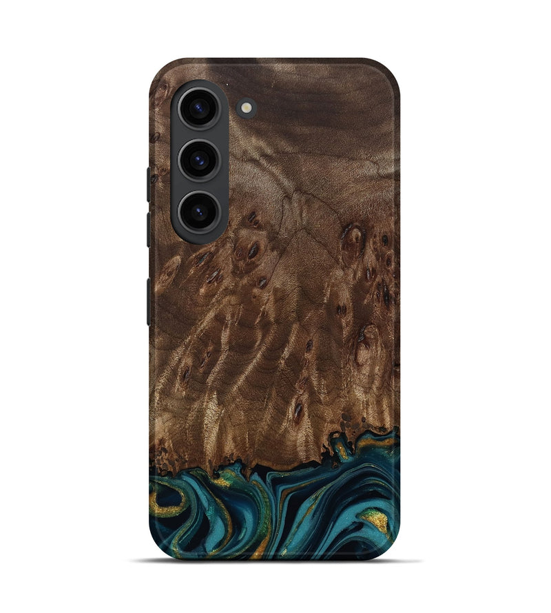 Galaxy S23 Wood Live Edge Phone Case - Errol (Teal & Gold, 811878)