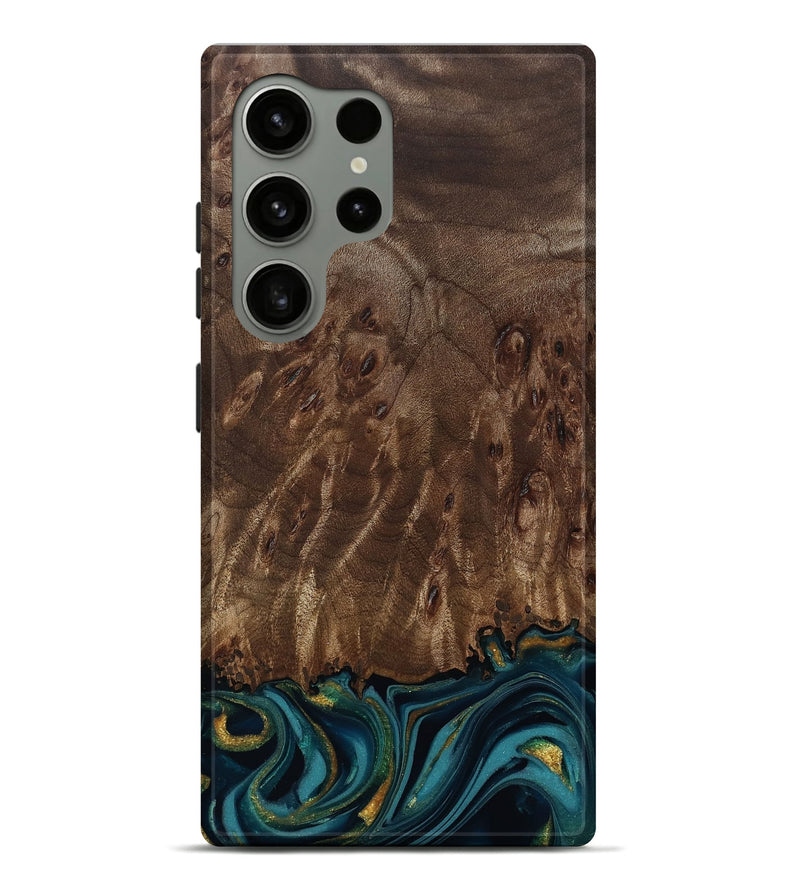 Galaxy S24 Ultra Wood Live Edge Phone Case - Errol (Teal & Gold, 811878)