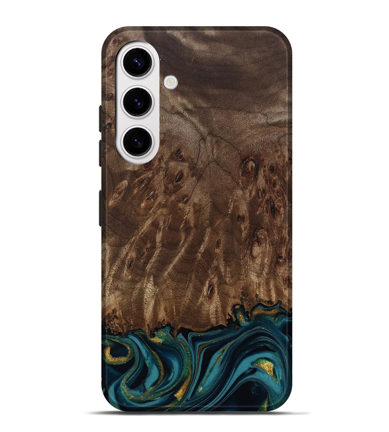 Galaxy S25 Plus Wood Live Edge Phone Case - Errol (Teal & Gold, 811878)