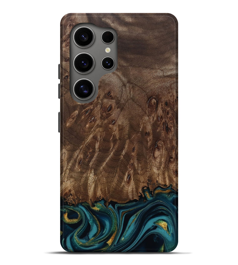 Galaxy S25 Ultra Wood Live Edge Phone Case - Errol (Teal & Gold, 811878)