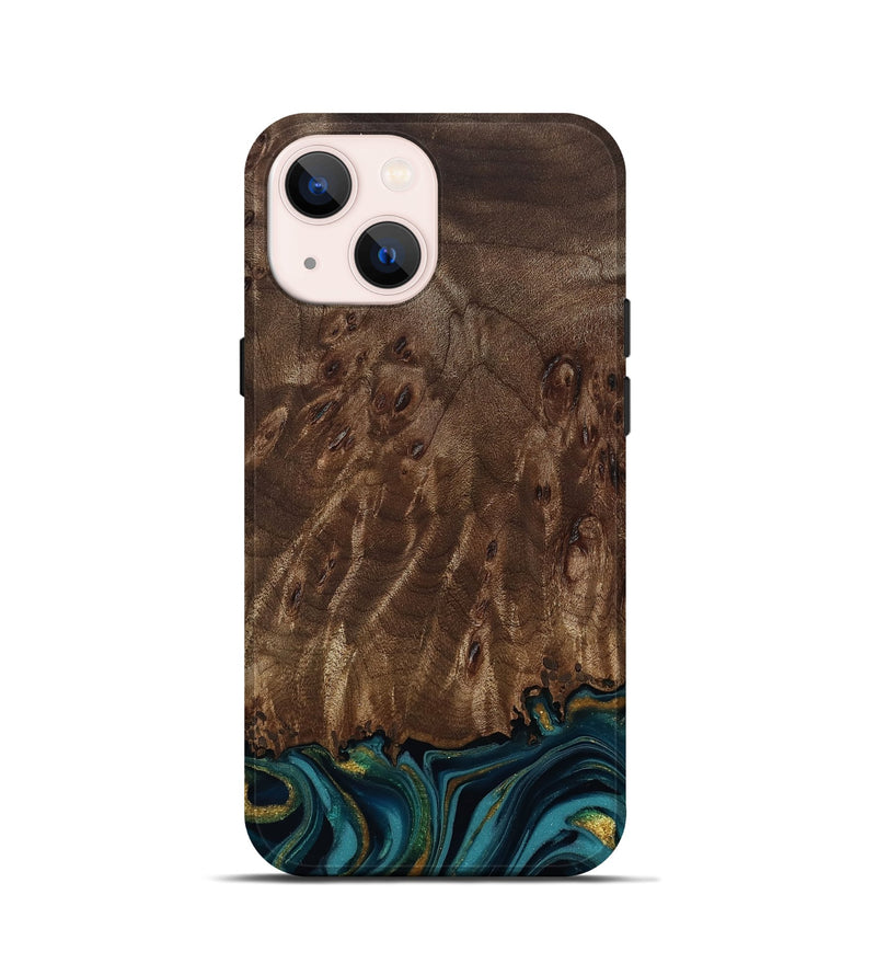 iPhone 13 mini Wood Live Edge Phone Case - Errol (Teal & Gold, 811878)