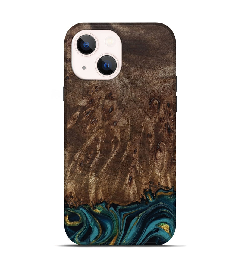 iPhone 14 Wood Live Edge Phone Case - Errol (Teal & Gold, 811878)