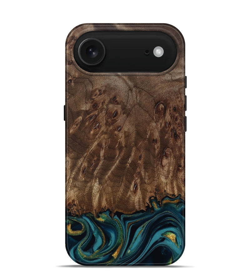 iPhone 17 Air Wood Live Edge Phone Case - Errol (Teal & Gold, 811878)