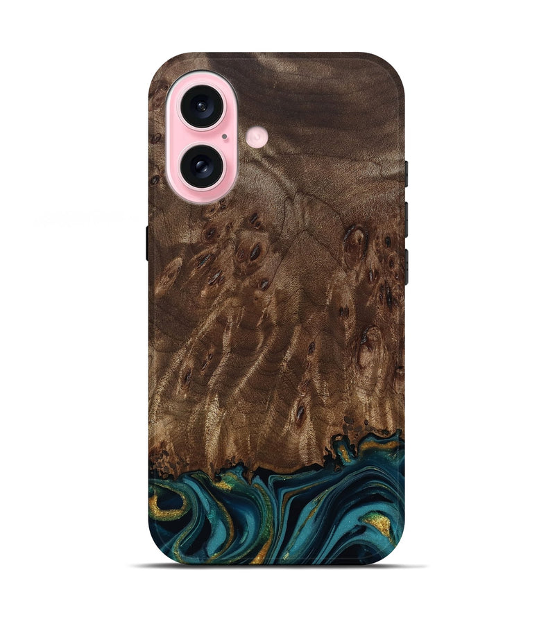 iPhone 17 Wood Live Edge Phone Case - Errol (Teal & Gold, 811878)