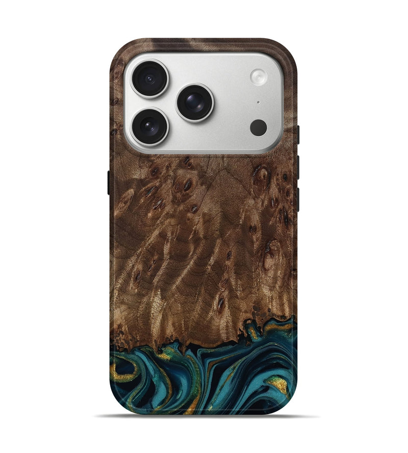 iPhone 17 Pro Wood Live Edge Phone Case - Errol (Teal & Gold, 811878)