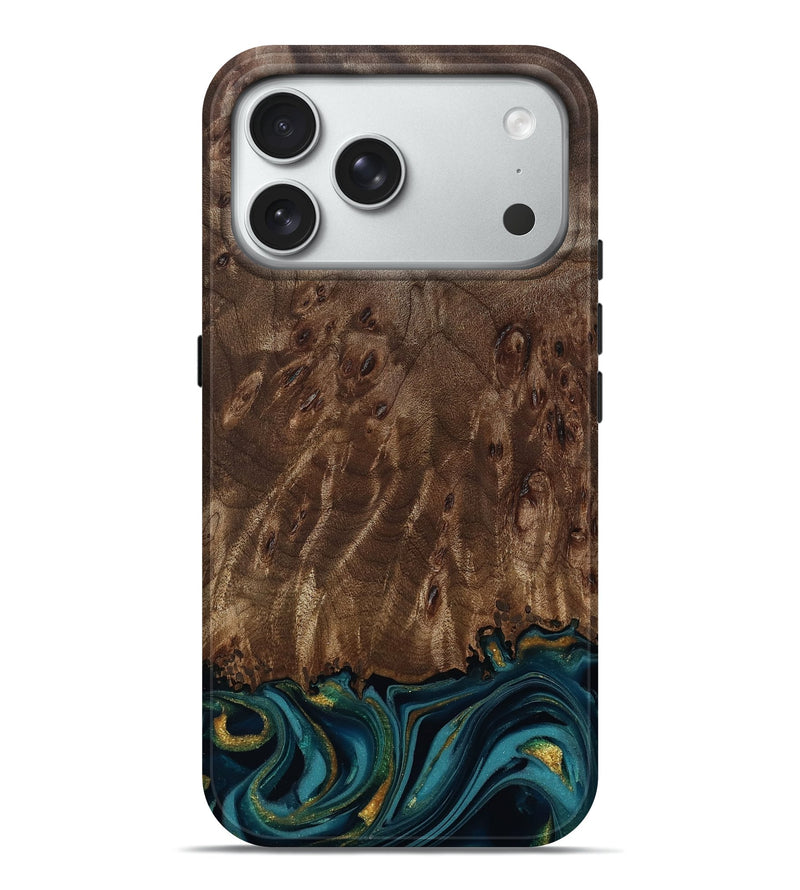 iPhone 18 Pro Max Wood Live Edge Phone Case - Errol (Teal & Gold, 811878)
