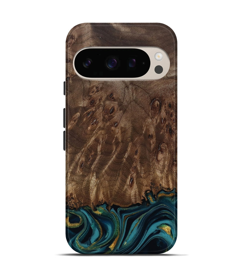 Pixel 10 Pro Wood Live Edge Phone Case - Errol (Teal & Gold, 811878)