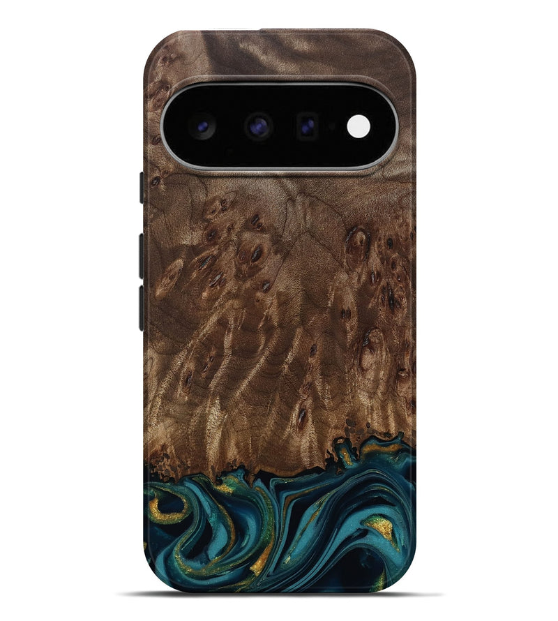 Pixel 11 Pro XL Wood Live Edge Phone Case - Errol (Teal & Gold, 811878)