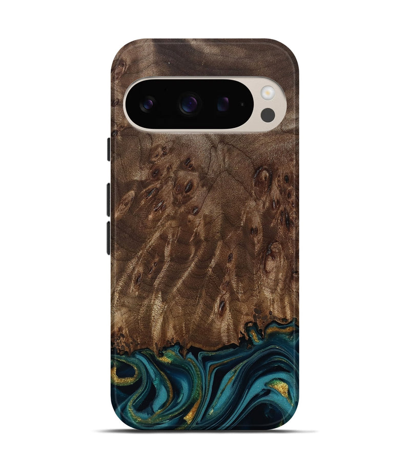Pixel 9 Wood Live Edge Phone Case - Errol (Teal & Gold, 811878)