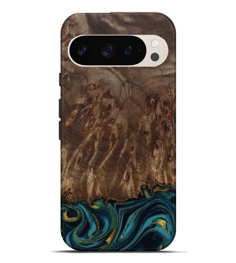 Pixel 9 Pro XL Wood Live Edge Phone Case - Errol (Teal & Gold, 811878)