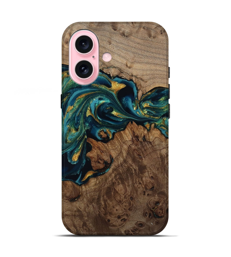 iPhone 17 Wood Live Edge Phone Case - Jaylin (Teal & Gold, 811882)