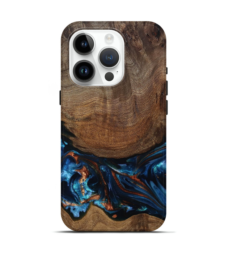 iPhone 15 Pro Wood Live Edge Phone Case - Julius (Teal & Gold, 811884)