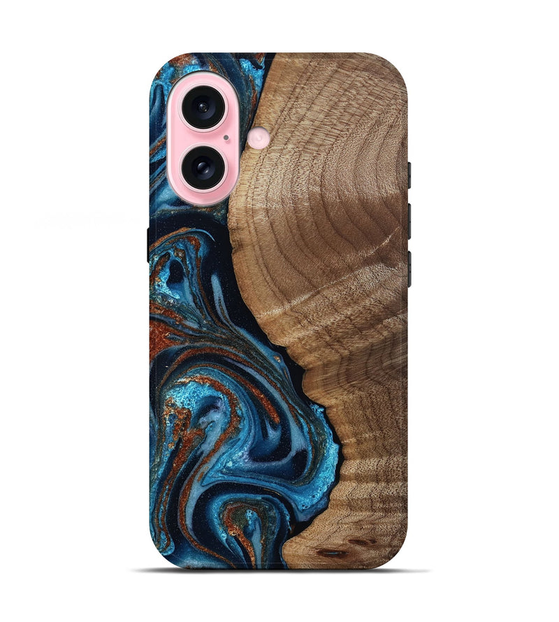 iPhone 17 Wood Live Edge Phone Case - Ludwig (Teal & Gold, 811888)