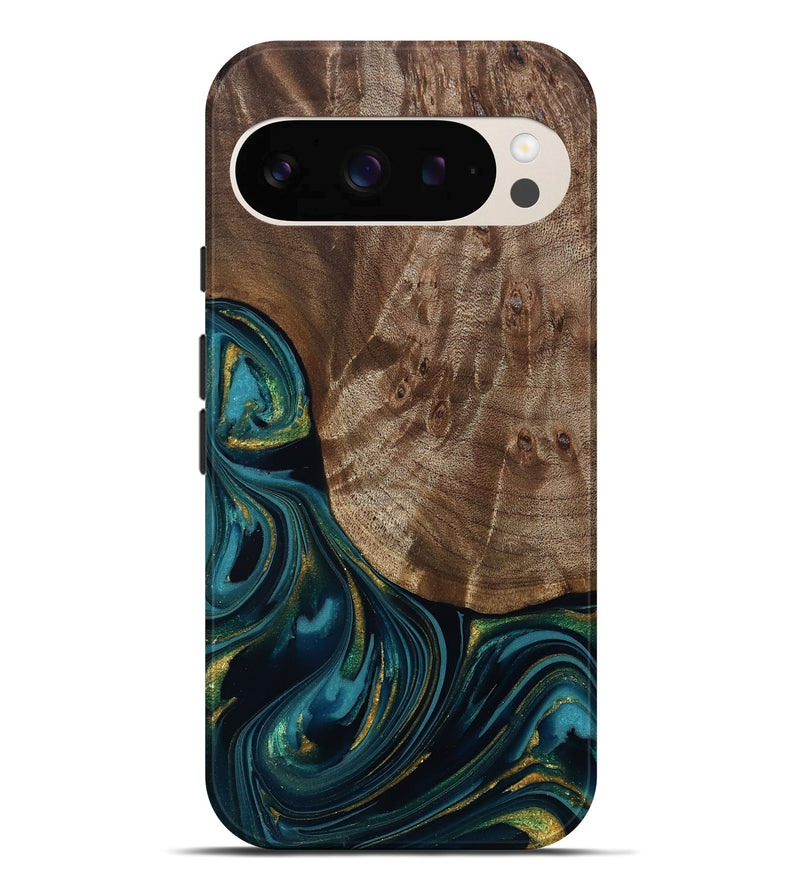 Pixel 10 Pro XL Wood Live Edge Phone Case - Logan (Teal & Gold, 811889)