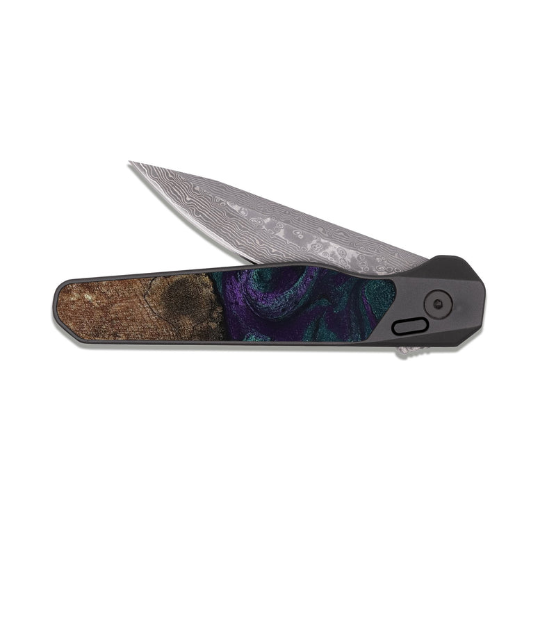EDC Dark Damascus Wood Pocket Knife - Burt (Green, 811987)