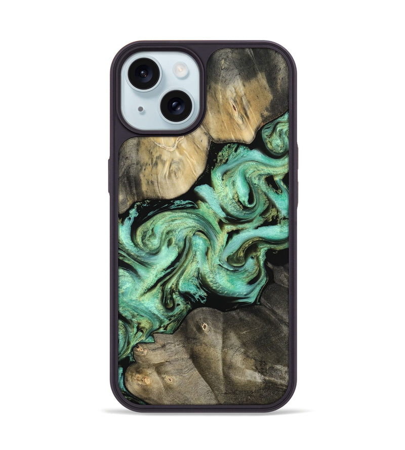 iPhone 15 Wood Phone Case - Amoura (Green, 811988)