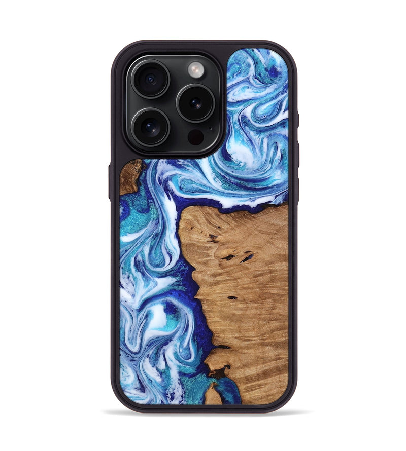 iPhone 15 Pro Wood Phone Case - Shayla (Blue, 812018)