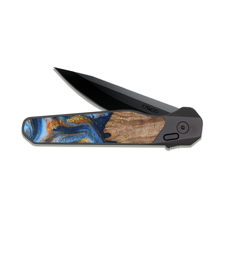 EDC Dark Slate Wood Pocket Knife - Lillie (Teal & Gold, 812075)
