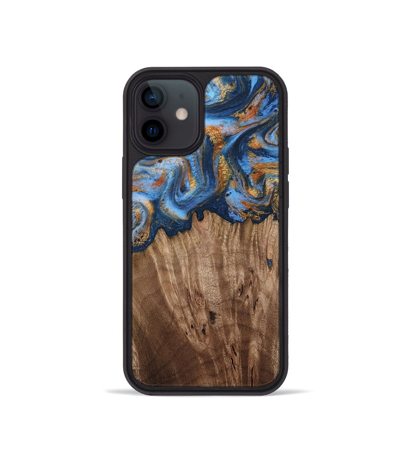 iPhone 12 mini Wood Phone Case - Lillie (Teal & Gold, 812075)