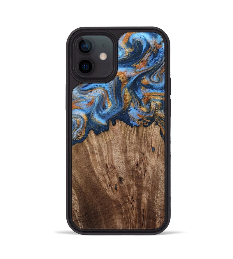 iPhone 12 Wood Phone Case - Lillie (Teal & Gold, 812075)
