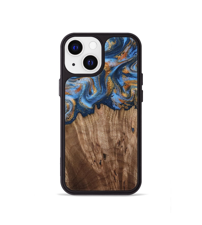 iPhone 13 mini Wood Phone Case - Lillie (Teal & Gold, 812075)