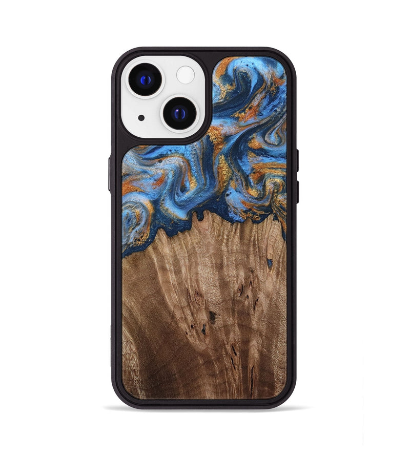iPhone 13 Wood Phone Case - Lillie (Teal & Gold, 812075)