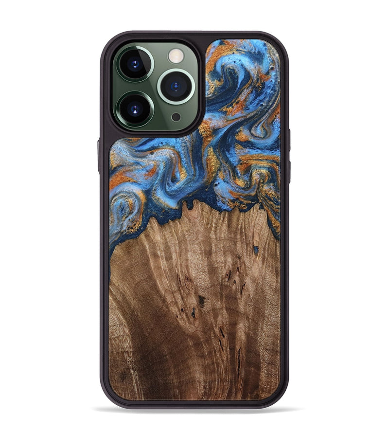 iPhone 13 Pro Max Wood Phone Case - Lillie (Teal & Gold, 812075)