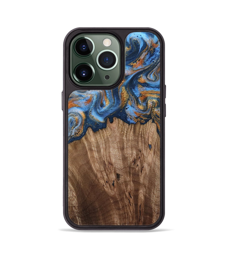 iPhone 13 Pro Wood Phone Case - Lillie (Teal & Gold, 812075)