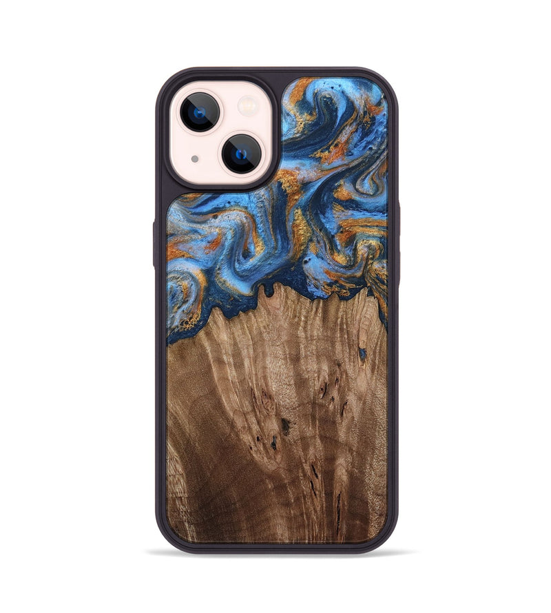 iPhone 14 Wood Phone Case - Lillie (Teal & Gold, 812075)