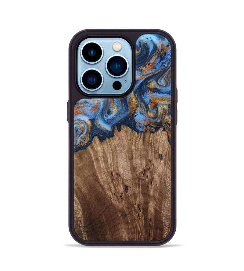 iPhone 14 Pro Wood Phone Case - Lillie (Teal & Gold, 812075)