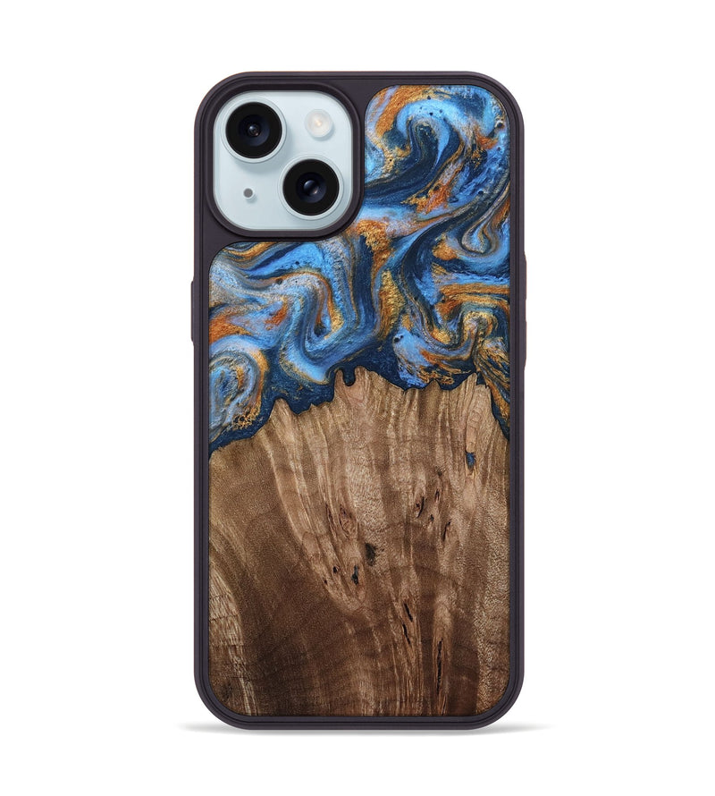 iPhone 15 Wood Phone Case - Lillie (Teal & Gold, 812075)
