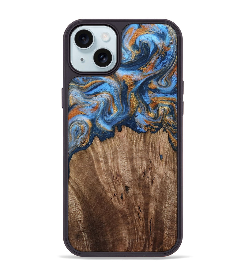 iPhone 15 Plus Wood Phone Case - Lillie (Teal & Gold, 812075)