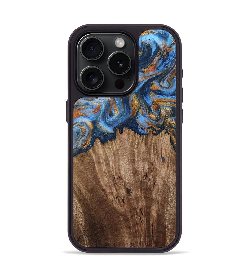iPhone 15 Pro Wood Phone Case - Lillie (Teal & Gold, 812075)