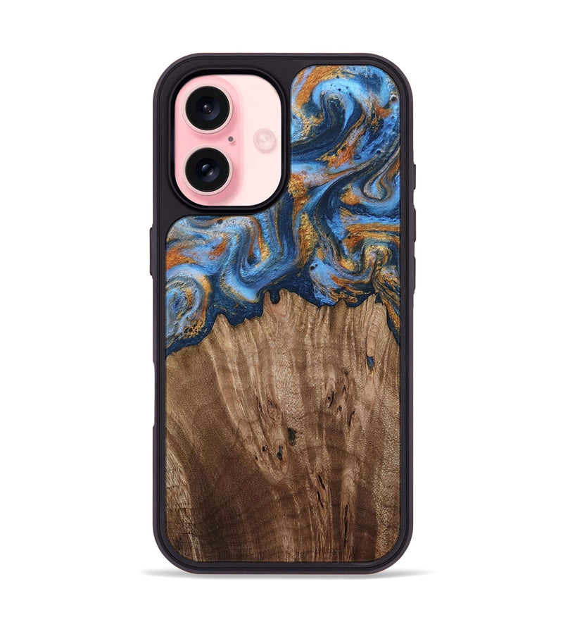 iPhone 16 Wood Phone Case - Lillie (Teal & Gold, 812075)