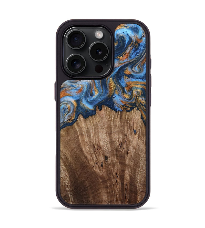 iPhone 16 Pro Wood Phone Case - Lillie (Teal & Gold, 812075)