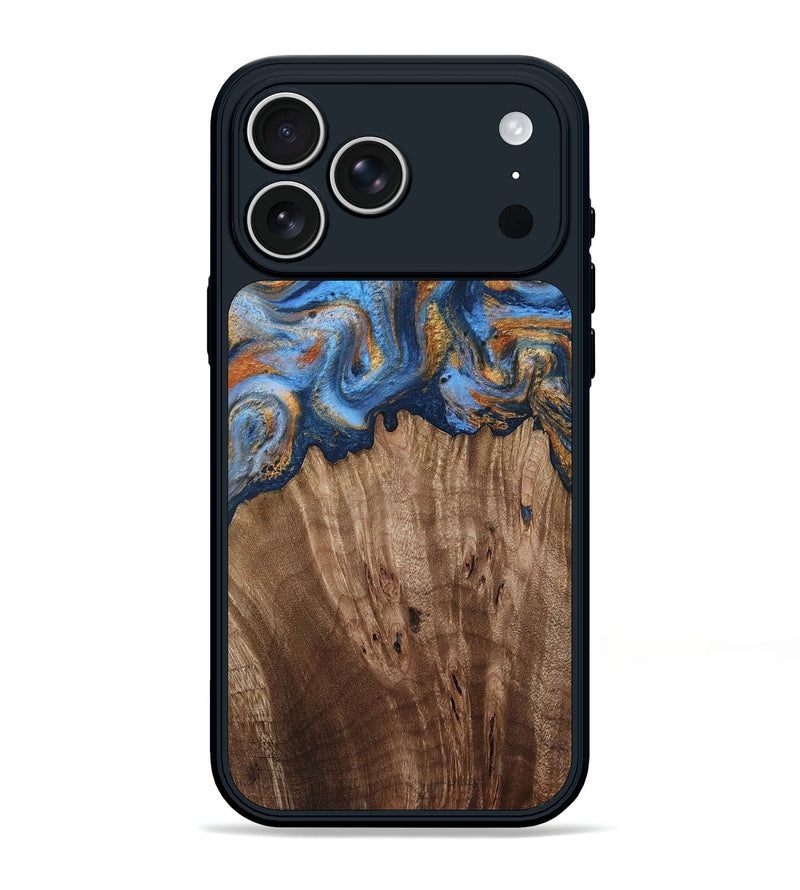 iPhone 17 Pro Max Wood Phone Case - Lillie (Teal & Gold, 812075)