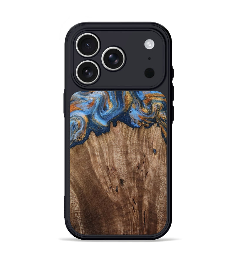 iPhone 17 Pro Wood Phone Case - Lillie (Teal & Gold, 812075)