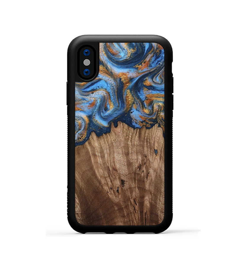 iPhone Xs Wood Phone Case - Lillie (Teal & Gold, 812075)