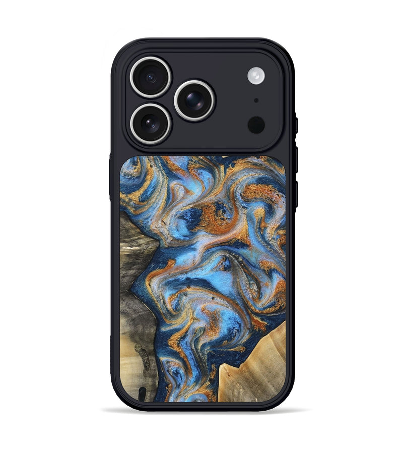 iPhone 17 Pro Wood Phone Case - Emily (Teal & Gold, 812077)