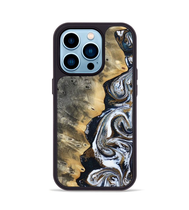 iPhone 14 Pro Wood Phone Case - Saige (Black & White, 812097)