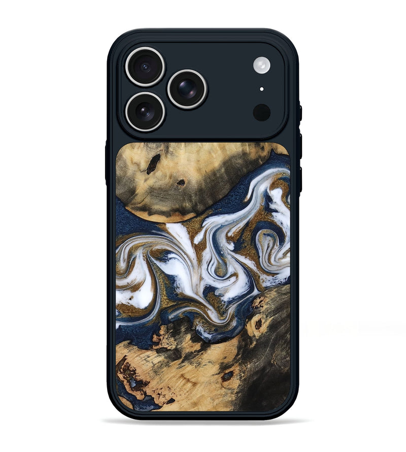 iPhone 17 Pro Max Wood Phone Case - Bettye (Teal & Gold, 812103)