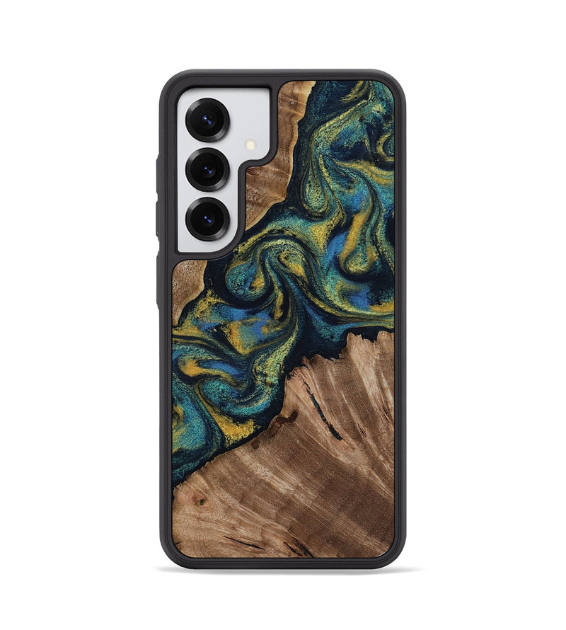 Galaxy S25 Wood Phone Case - Lizette (Teal & Gold, 812104)