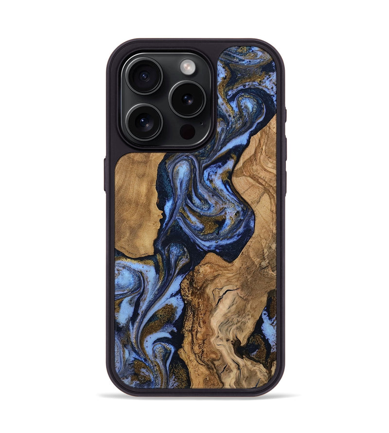 iPhone 15 Pro Wood Phone Case - Sommer (Teal & Gold, 812107)